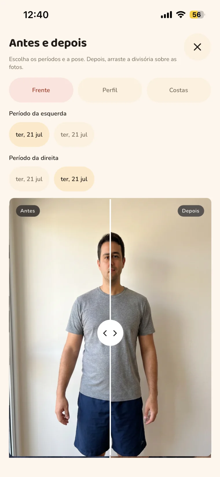 Comparador de fotos antes e depois do OnKalo com divisória arrastável