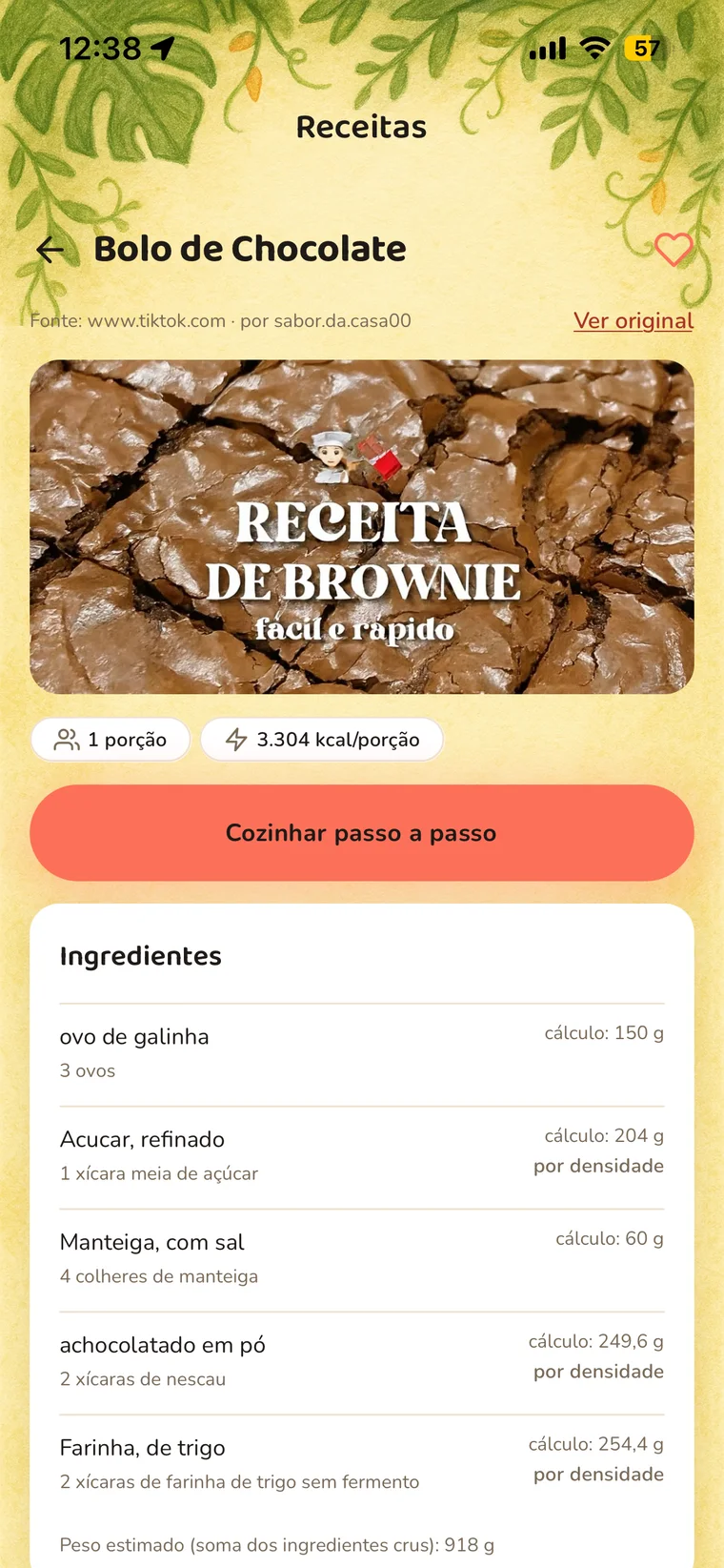 Receita importada do TikTok no OnKalo, com foto e calorias por porção